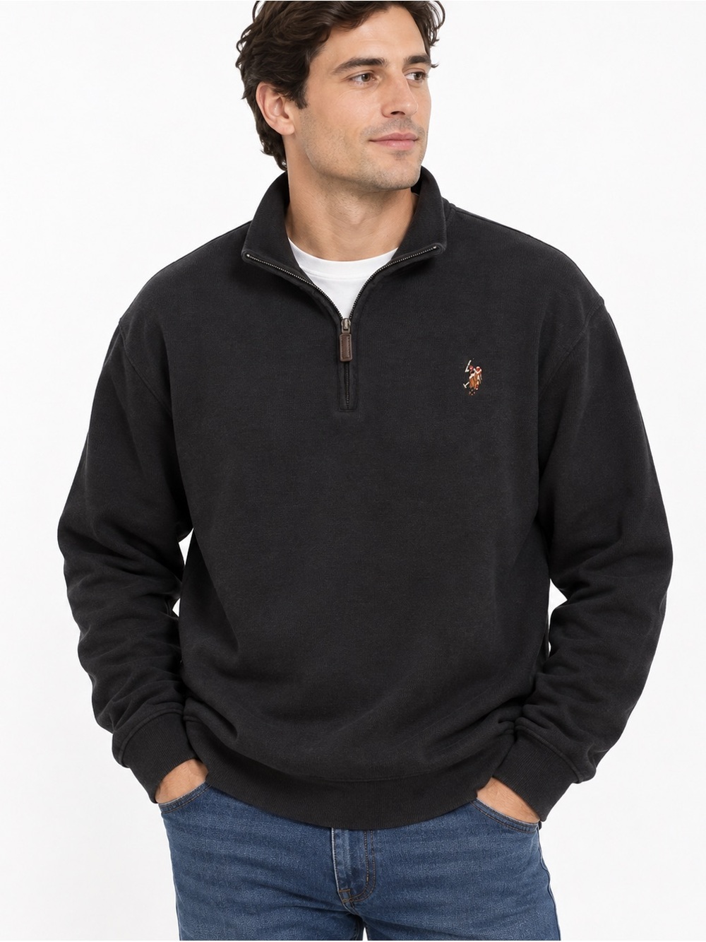 U.S. Polo Assn. Men’s 2XL Black Quarter Zip Pullover Sweater Embroidered Logo